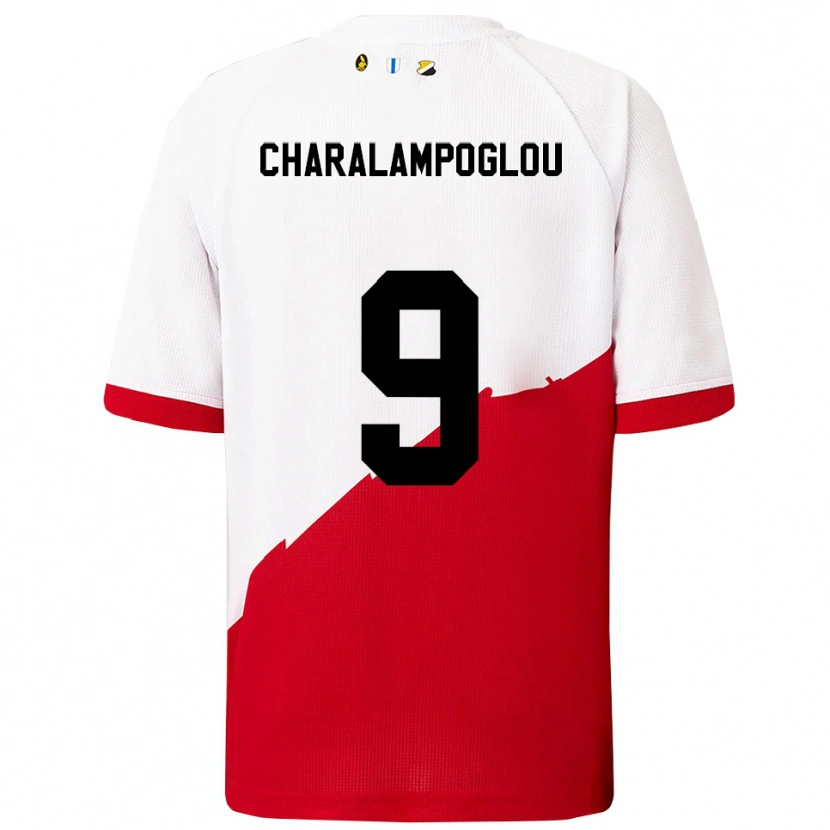 Danxen Kinderen Georgios Charalampoglou #9 Wit Rood Thuisshirt Thuistenue 2025/26 T-Shirt