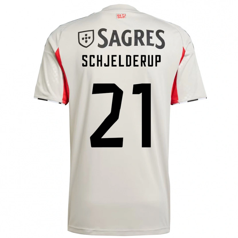 Danxen Kinderen Andreas Schjelderup #21 Gebroken Wit Rood Uitshirt Uittenue 2025/26 T-Shirt