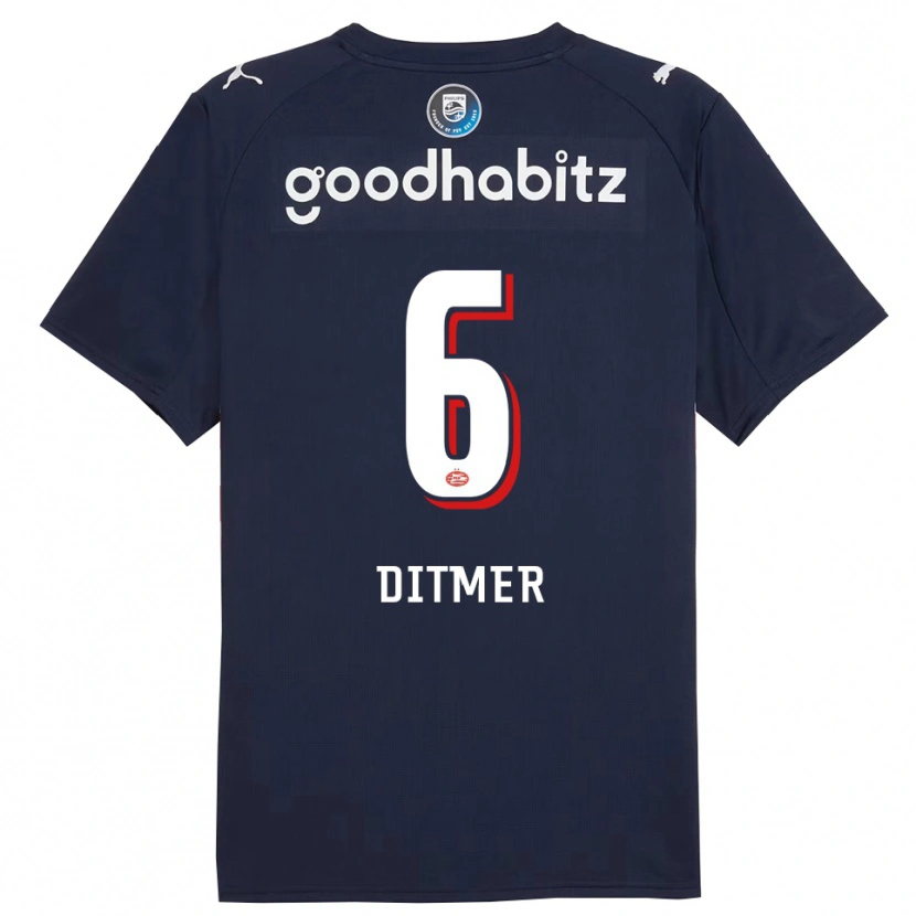 Danxen Kinderen Sébas Ditmer #6 Marineblauw Wit Uitshirt Uittenue 2025/26 T-Shirt
