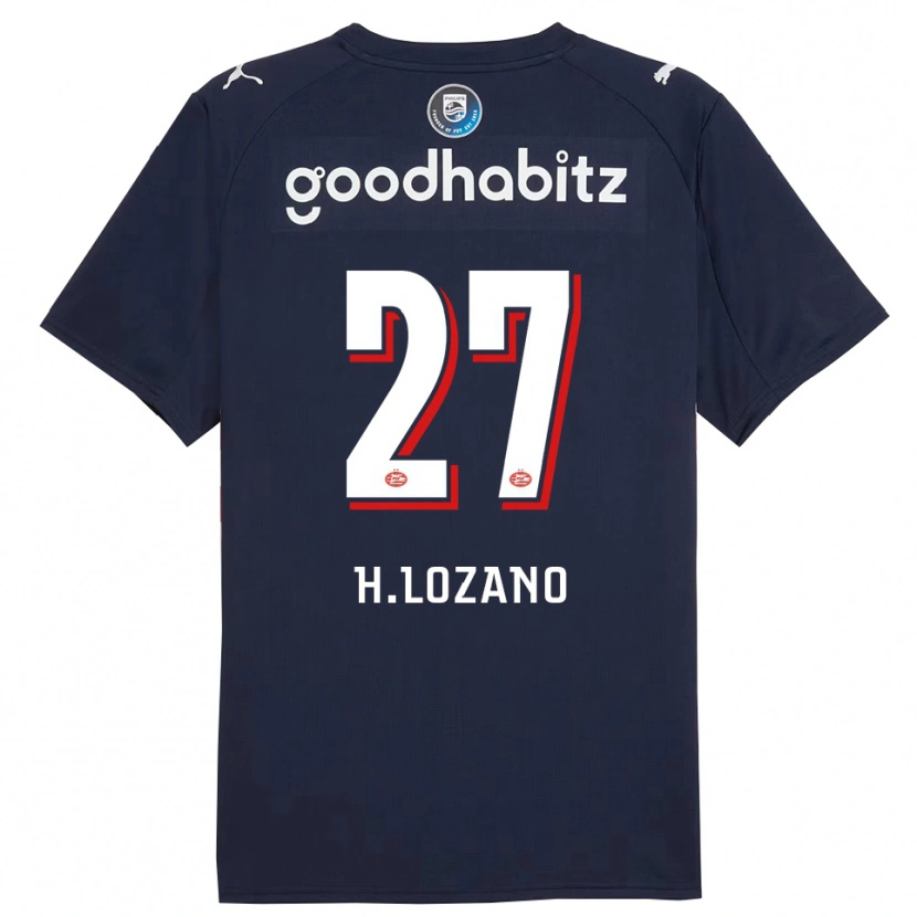 Danxen Kinderen Hirving Lozano #27 Marineblauw Wit Uitshirt Uittenue 2025/26 T-Shirt