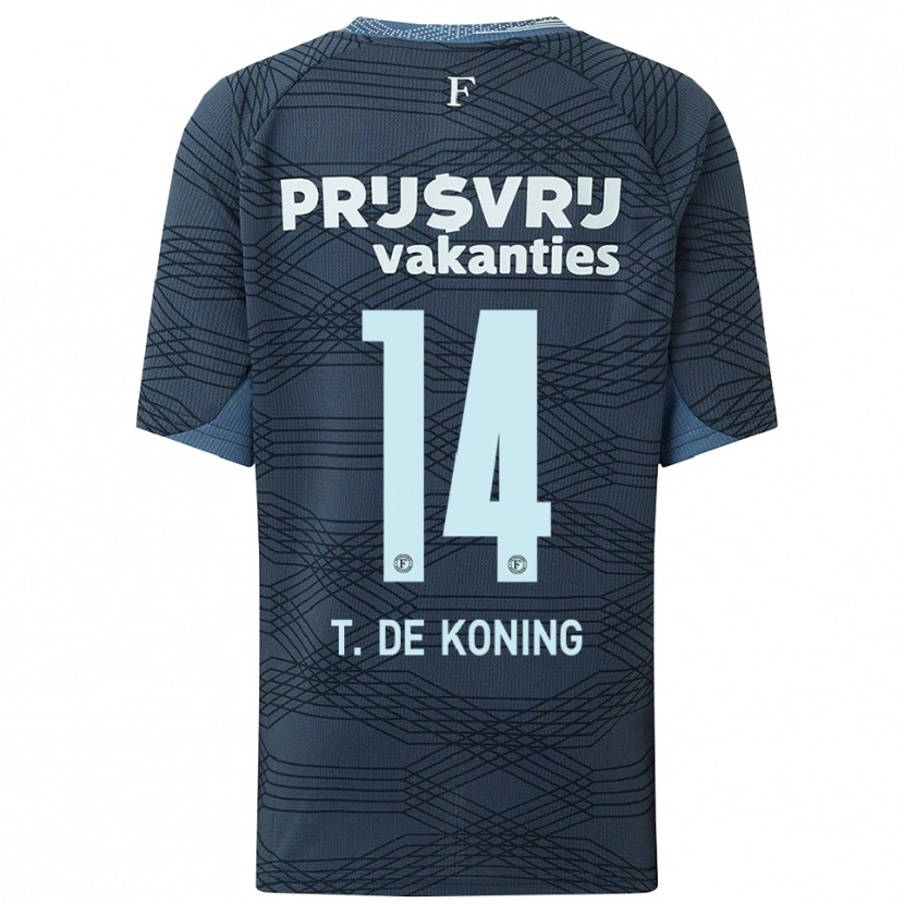 Danxen Kinderen Tim De Koning #14 Zwart Grijs Uitshirt Uittenue 2025/26 T-Shirt