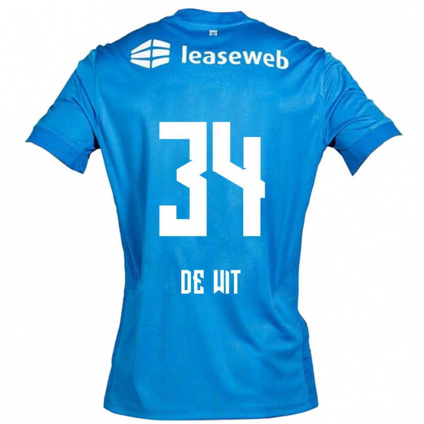 Danxen Kinderen Mees De Wit #34 Blauw Wit Uitshirt Uittenue 2025/26 T-Shirt