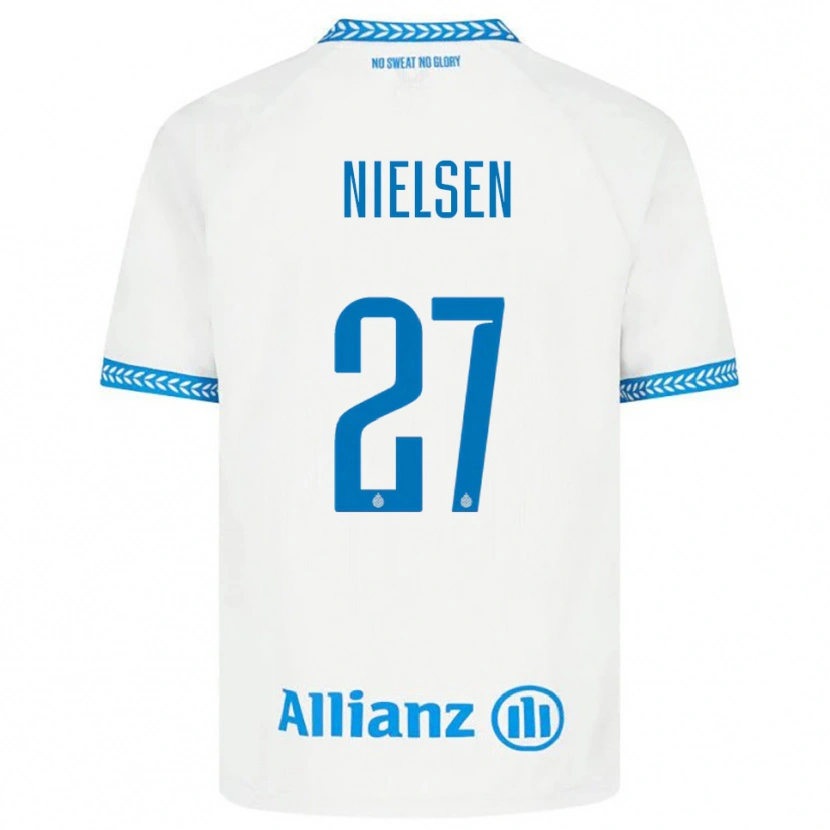 Danxen Kinderen Casper Nielsen #27 Blauw Wit Uitshirt Uittenue 2025/26 T-Shirt