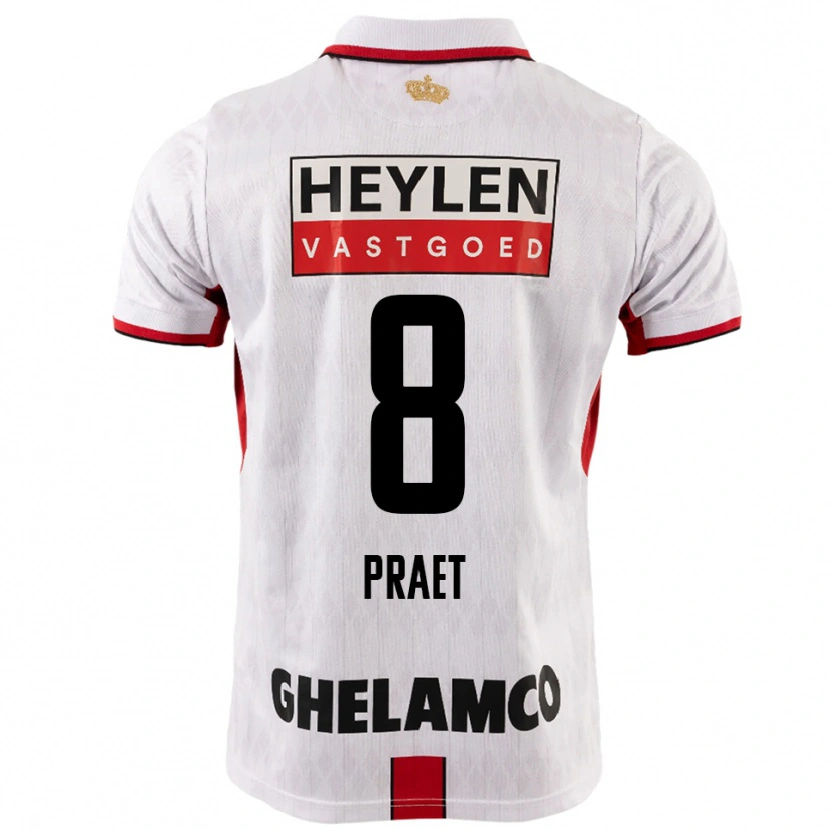 Danxen Kinderen Dennis Praet #8 Wit Rood Uitshirt Uittenue 2025/26 T-Shirt