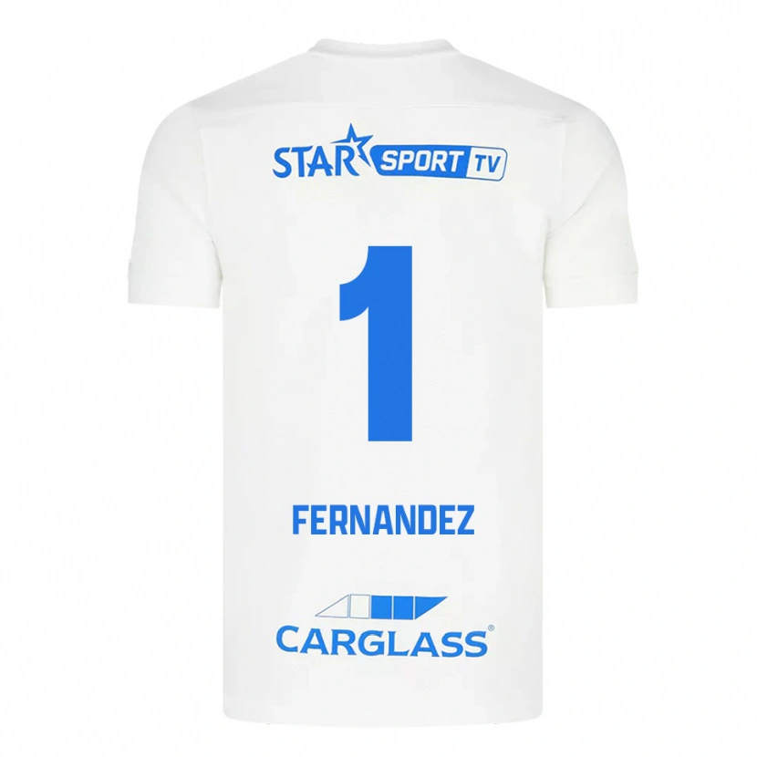 Danxen Kinderen Elias Gonzalez Fernandez #1 Wit Blauw Uitshirt Uittenue 2025/26 T-Shirt
