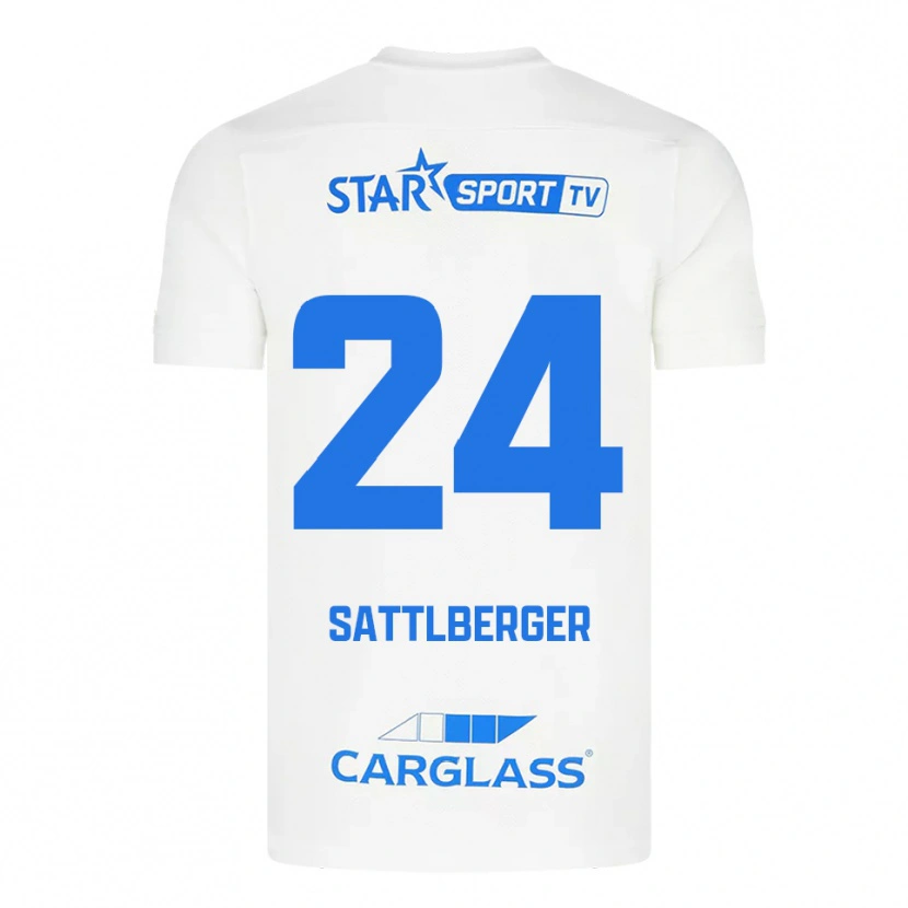Danxen Kinderen Nikolas Sattlberger #24 Wit Blauw Uitshirt Uittenue 2025/26 T-Shirt