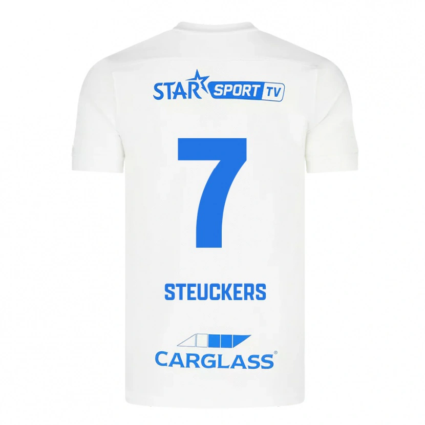 Danxen Kinderen Jarne Steuckers #7 Wit Blauw Uitshirt Uittenue 2025/26 T-Shirt