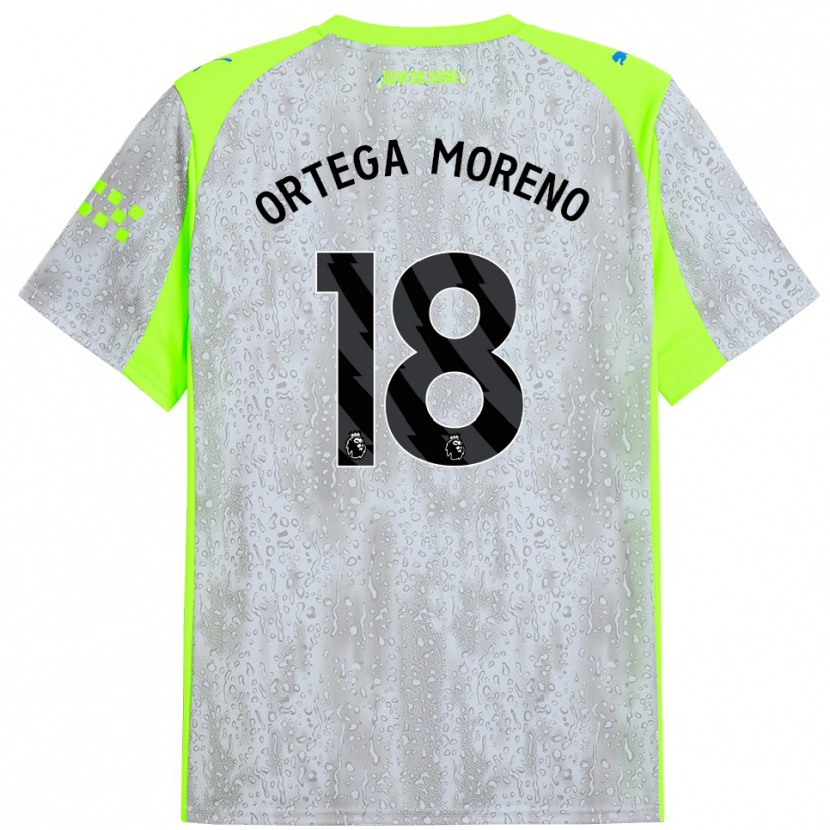 Danxen Kinderen Stefan Ortega #18 Grijs Geel Thuisshirt Derde Tenue 2025/26 T-Shirt