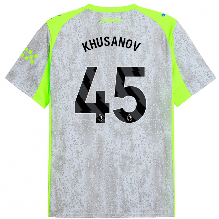 Danxen Kinderen Abdukodir Khusanov #45 Grijs Geel Thuisshirt Derde Tenue 2025/26 T-Shirt
