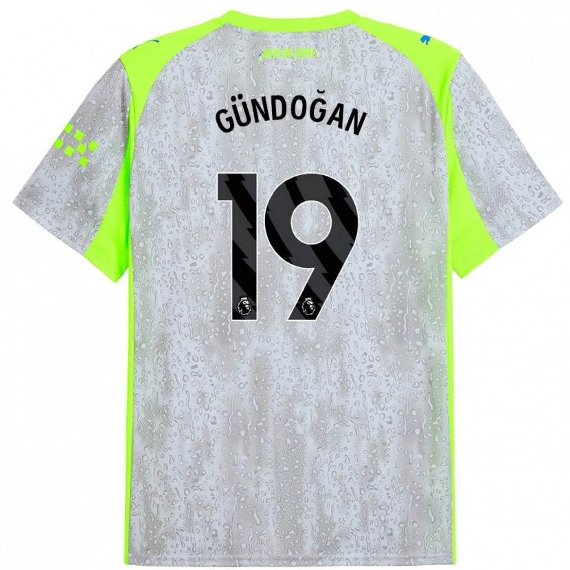 Danxen Kinderen İlkay Gündoğan #19 Grijs Geel Thuisshirt Derde Tenue 2025/26 T-Shirt
