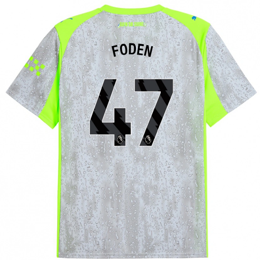 Danxen Kinderen Phil Foden #47 Grijs Geel Thuisshirt Derde Tenue 2025/26 T-Shirt
