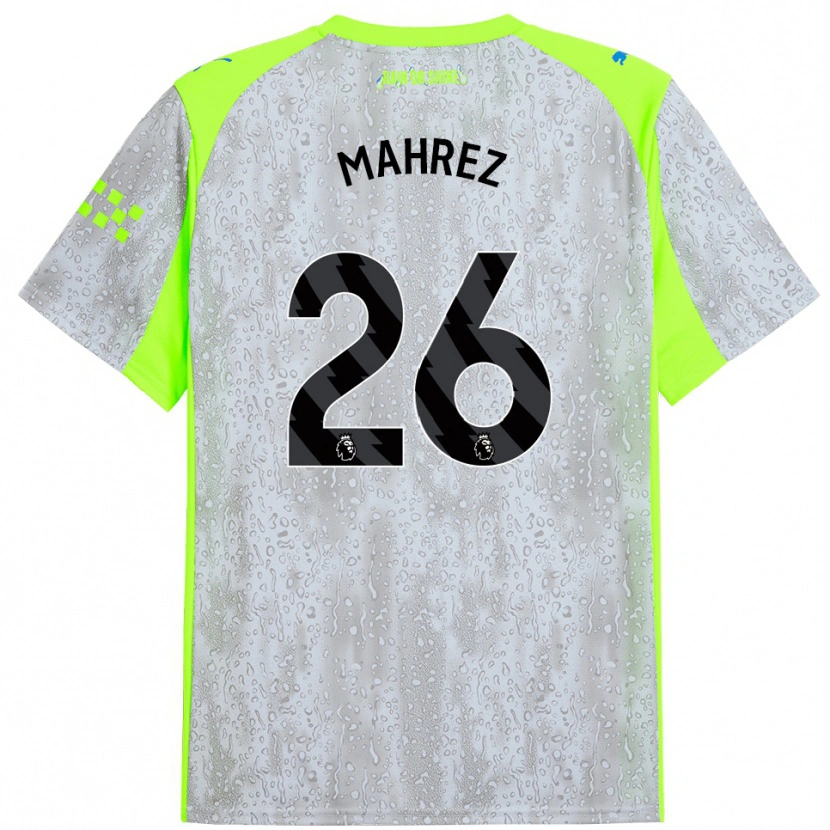 Danxen Kinderen Riyad Mahrez #26 Grijs Geel Thuisshirt Derde Tenue 2025/26 T-Shirt