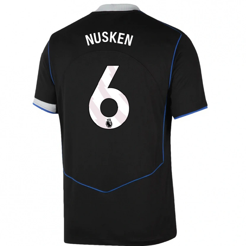Danxen Kinderen Sjoeke Nusken #6 Zwart Blauw Zilver Thuisshirt Derde Tenue 2025/26 T-Shirt