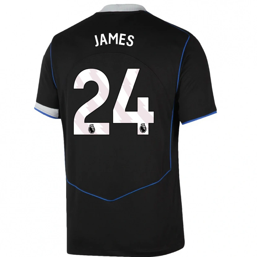 Danxen Kinderen Reece James #24 Zwart Blauw Zilver Thuisshirt Derde Tenue 2025/26 T-Shirt