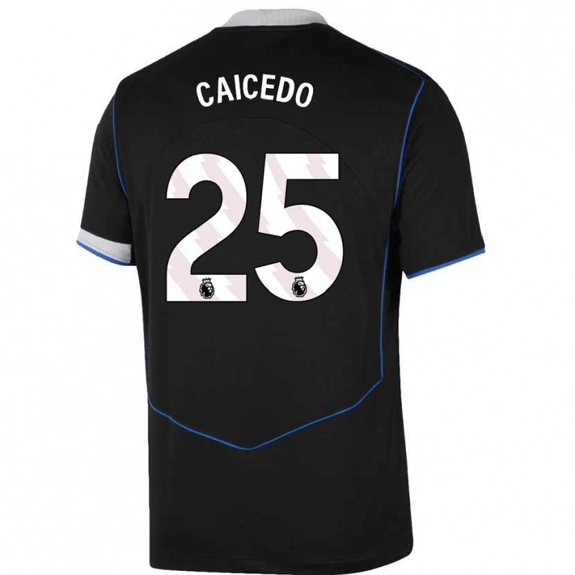 Danxen Kinderen Moisés Caicedo #25 Zwart Blauw Zilver Thuisshirt Derde Tenue 2025/26 T-Shirt