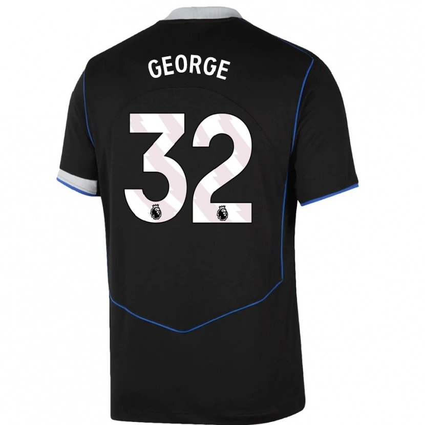 Danxen Kinderen Tyrique George #32 Zwart Blauw Zilver Thuisshirt Derde Tenue 2025/26 T-Shirt