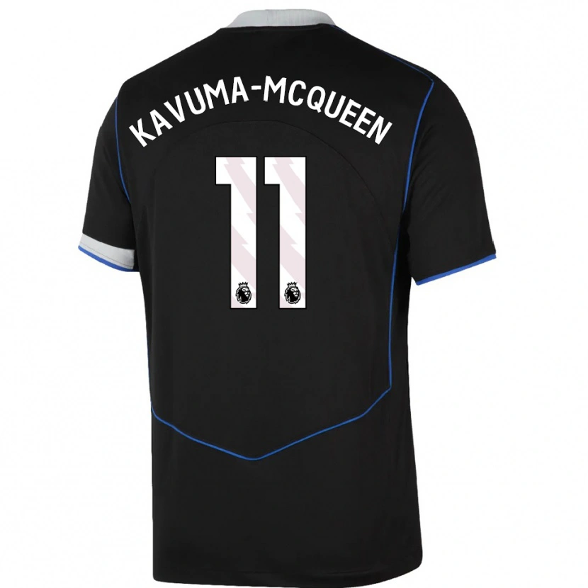 Danxen Kinderen Ryan Kavuma-Mcqueen #11 Zwart Blauw Zilver Thuisshirt Derde Tenue 2025/26 T-Shirt