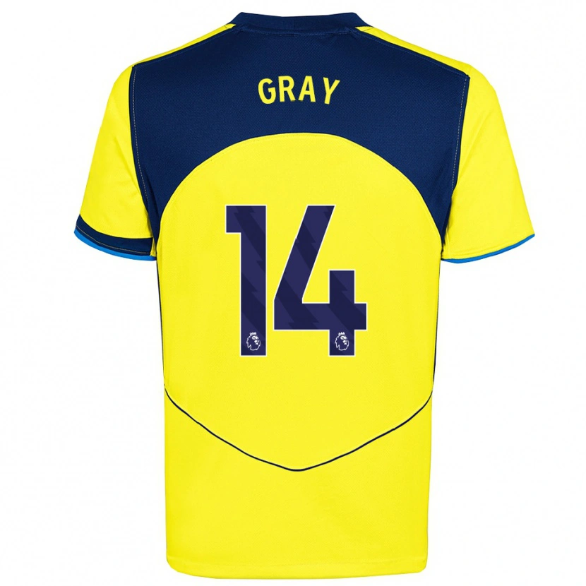 Danxen Kinderen Archie Gray #14 Geel Marineblauw Thuisshirt Derde Tenue 2025/26 T-Shirt