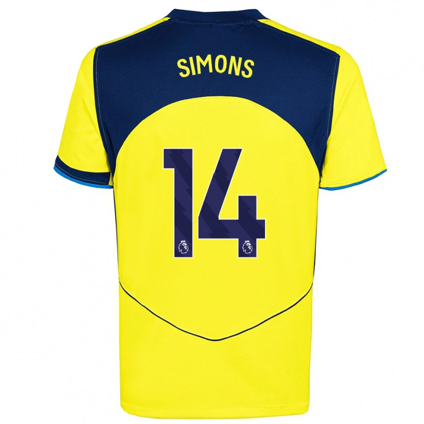 Danxen Kinderen Zach Simons #14 Geel Marineblauw Thuisshirt Derde Tenue 2025/26 T-Shirt