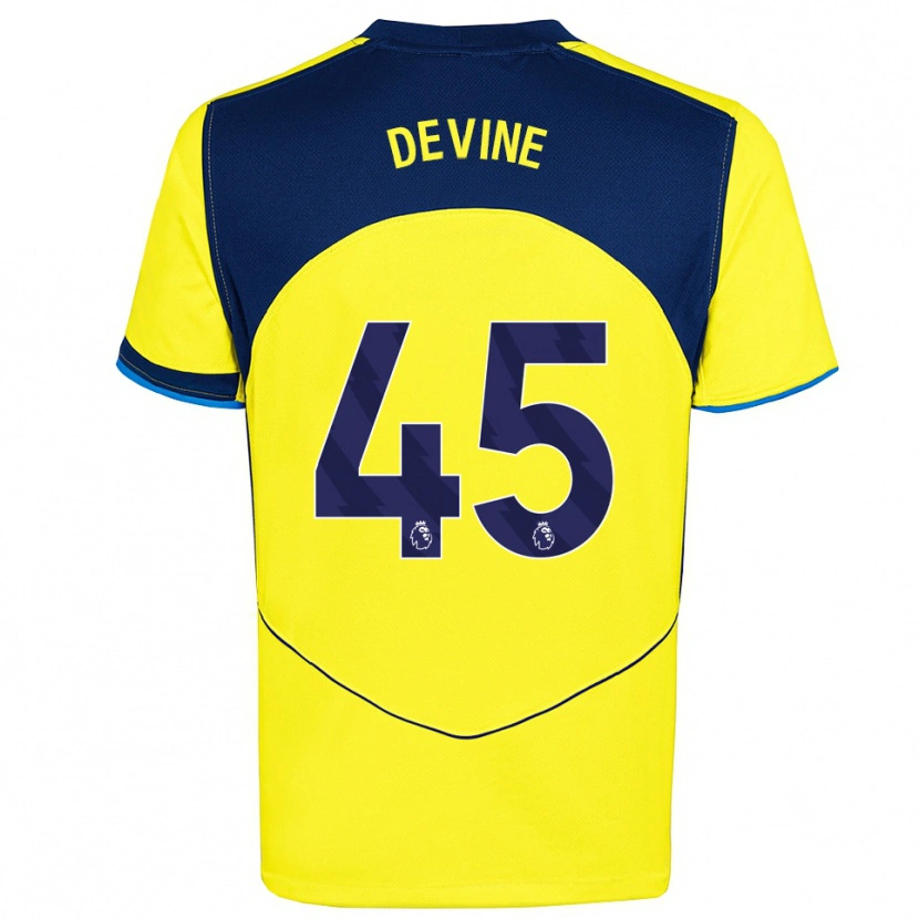 Danxen Kinderen Alfie Devine #45 Geel Marineblauw Thuisshirt Derde Tenue 2025/26 T-Shirt