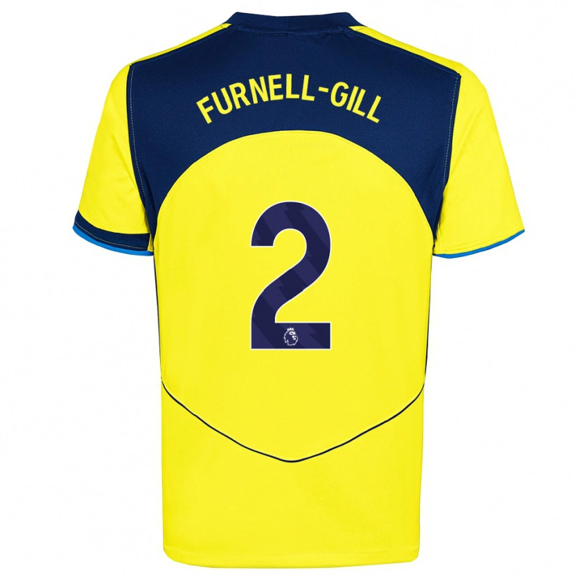 Danxen Kinderen Luca Furnell-Gill #2 Geel Marineblauw Thuisshirt Derde Tenue 2025/26 T-Shirt