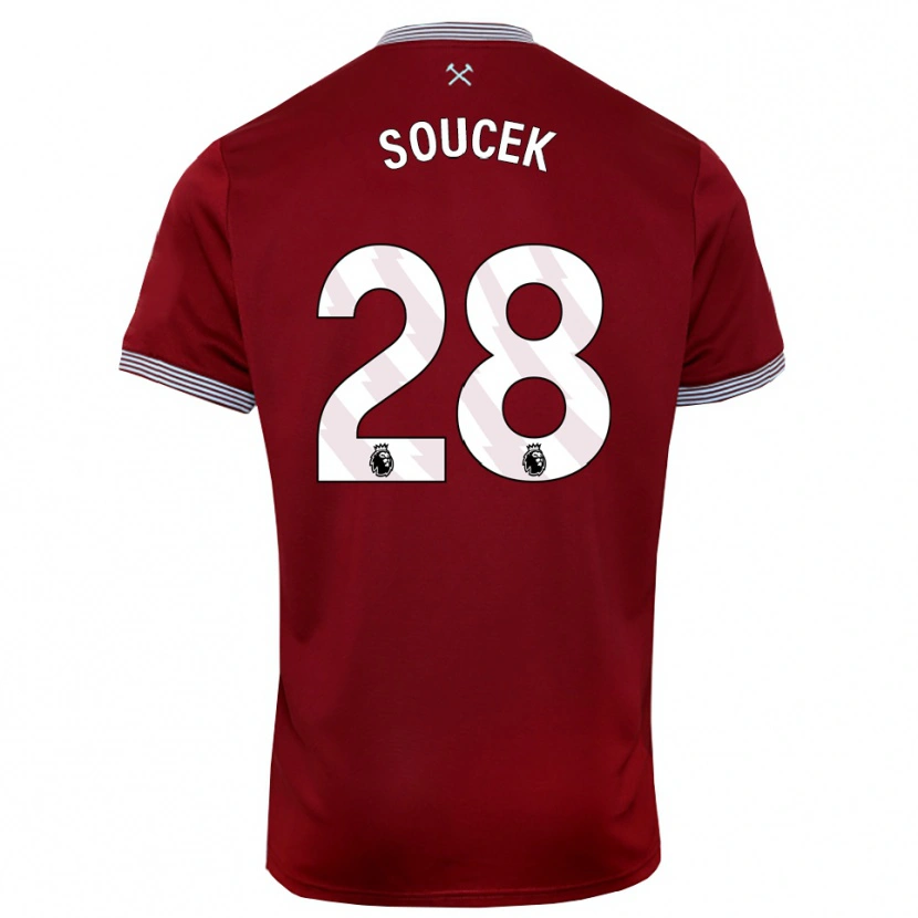 Danxen Heren Tomas Soucek #28 Bourgondisch Wit Thuisshirt Thuistenue 2025/26 T-Shirt