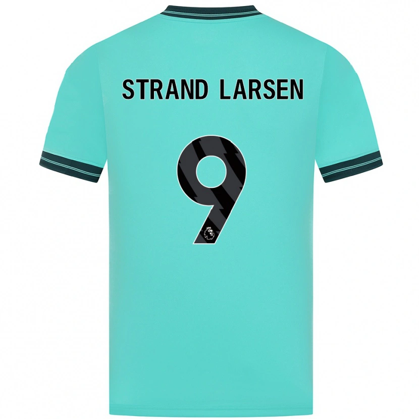 Danxen Heren Jørgen Strand Larsen #9 Hemelsblauw Groen Uitshirt Uittenue 2025/26 T-Shirt