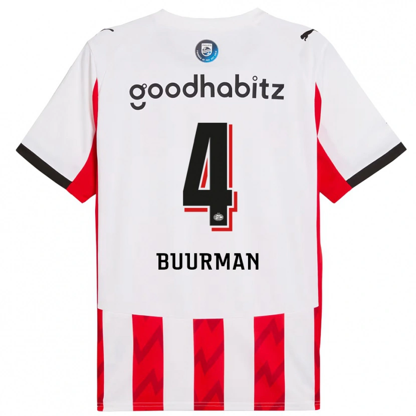 Danxen Dames Veerle Buurman #4 Rood Wit Thuisshirt Thuistenue 2025/26 T-Shirt