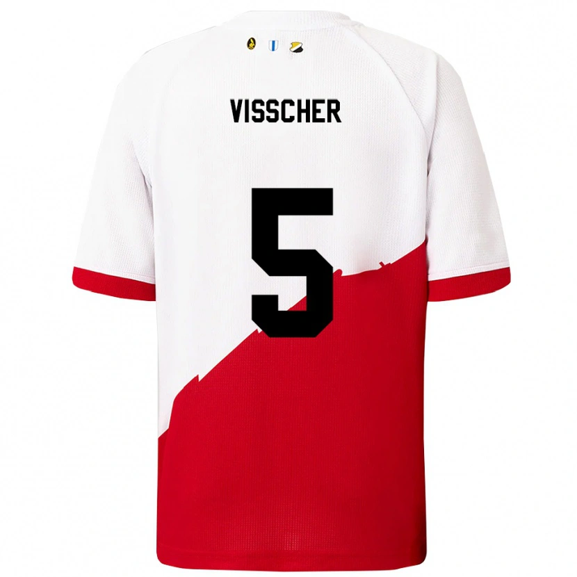 Danxen Dames Amber Visscher #5 Wit Rood Thuisshirt Thuistenue 2025/26 T-Shirt