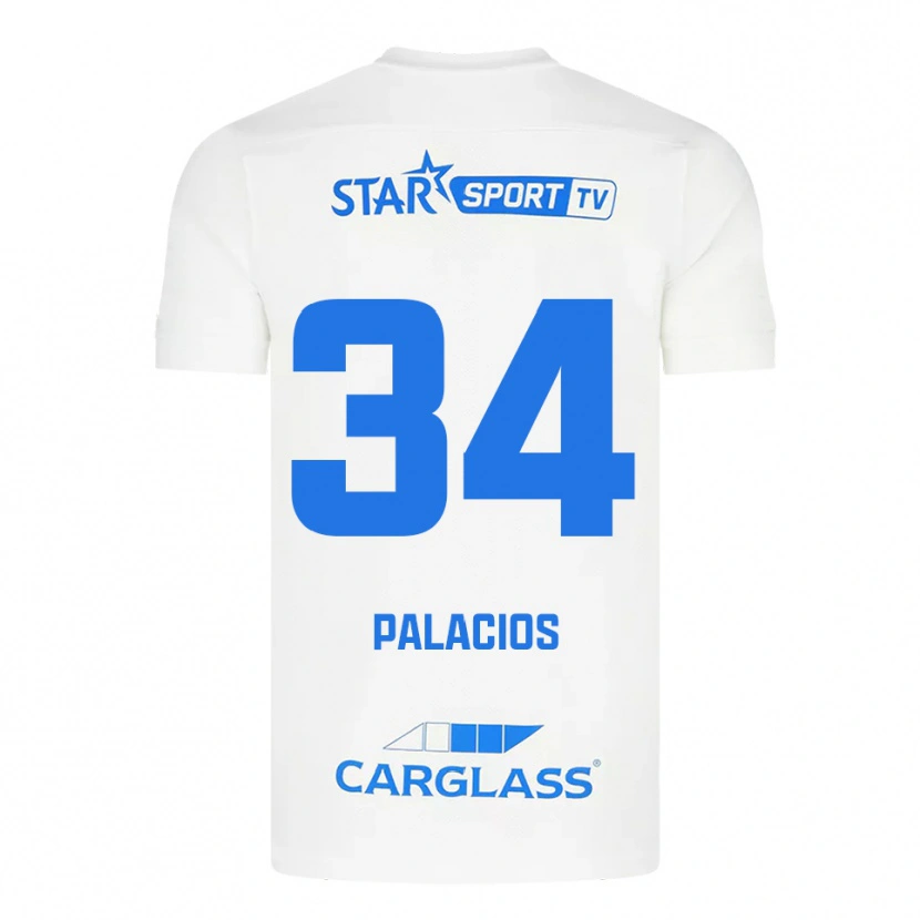 Danxen Dames Adrián Palacios #34 Wit Blauw Uitshirt Uittenue 2025/26 T-Shirt