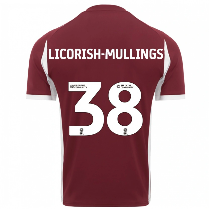 Danxen Kinderen Kiantay Licorish-Mullings #38 Bordeauxrood Wit Thuisshirt Thuistenue 2025/26 T-Shirt