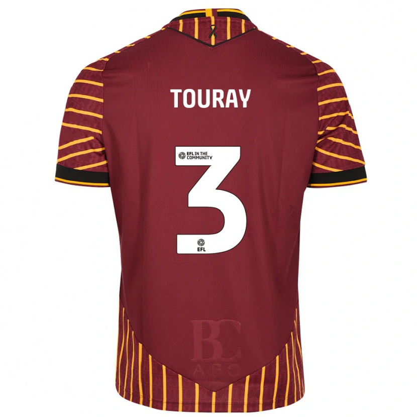 Danxen Kinderen Ibou Touray #3 Oranje Bordeauxrood Thuisshirt Thuistenue 2025/26 T-Shirt