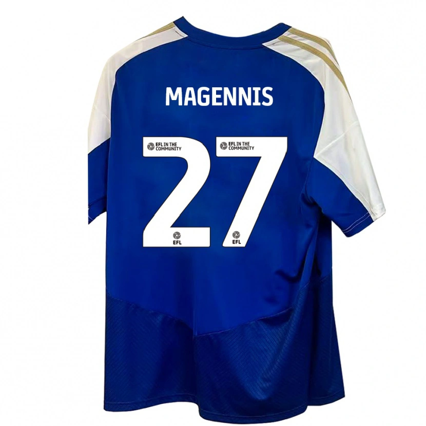 Danxen Kinderen Josh Magennis #27 Blauw Wit Goud Uitshirt Uittenue 2025/26 T-Shirt