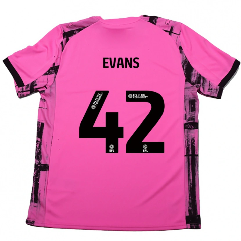 Danxen Kinderen Oliver Evans #42 Roosrood Zwart Uitshirt Uittenue 2025/26 T-Shirt