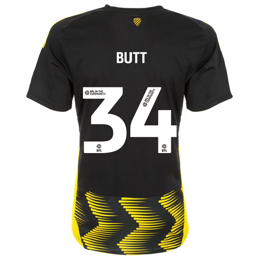 Danxen Kinderen Ruben Butt #34 Zwart Geel Uitshirt Uittenue 2025/26 T-Shirt