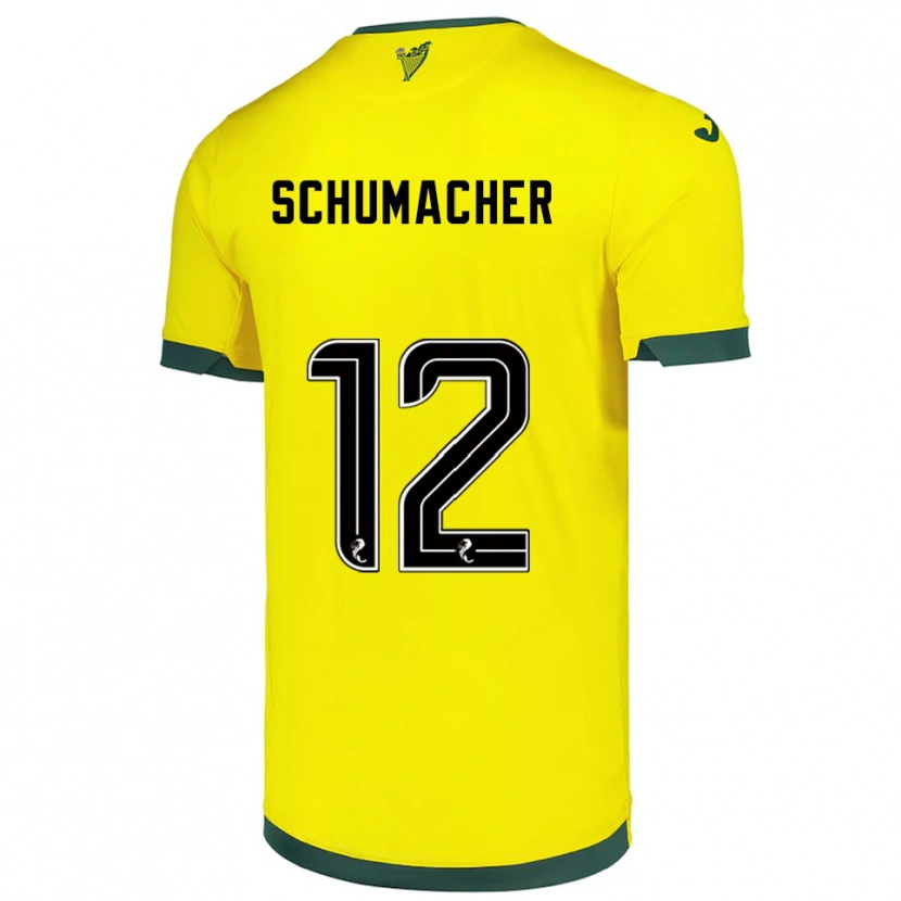 Danxen Kinderen Noa Schumacher #12 Geel Groen Uitshirt Uittenue 2025/26 T-Shirt