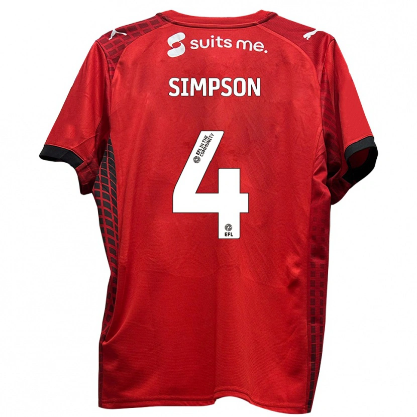 Danxen Heren Jack Simpson #4 Rood Zwart Thuisshirt Thuistenue 2025/26 T-Shirt