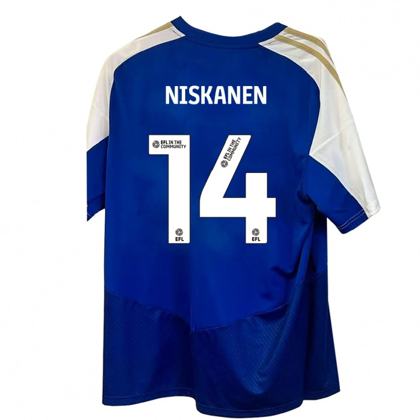 Danxen Dames Ilmari Niskanen #14 Blauw Wit Goud Uitshirt Uittenue 2025/26 T-Shirt