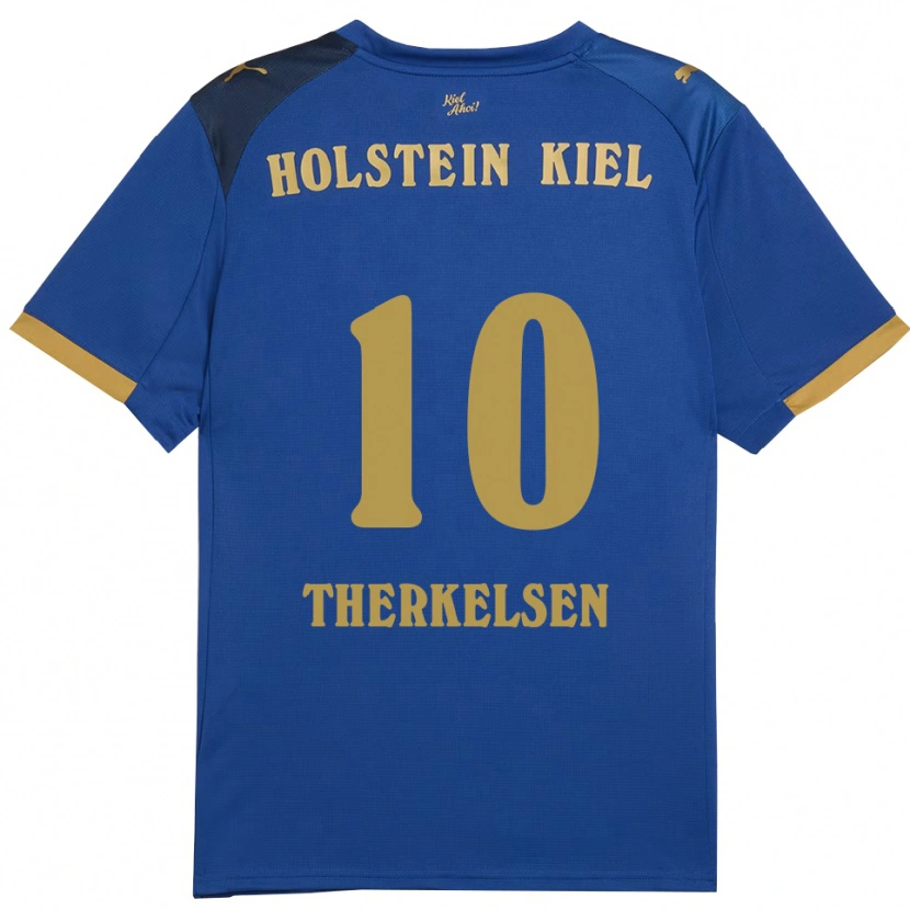 Danxen Kinderen Jonas Therkelsen #10 Blauw Goud Thuisshirt Thuistenue 2025/26 T-Shirt