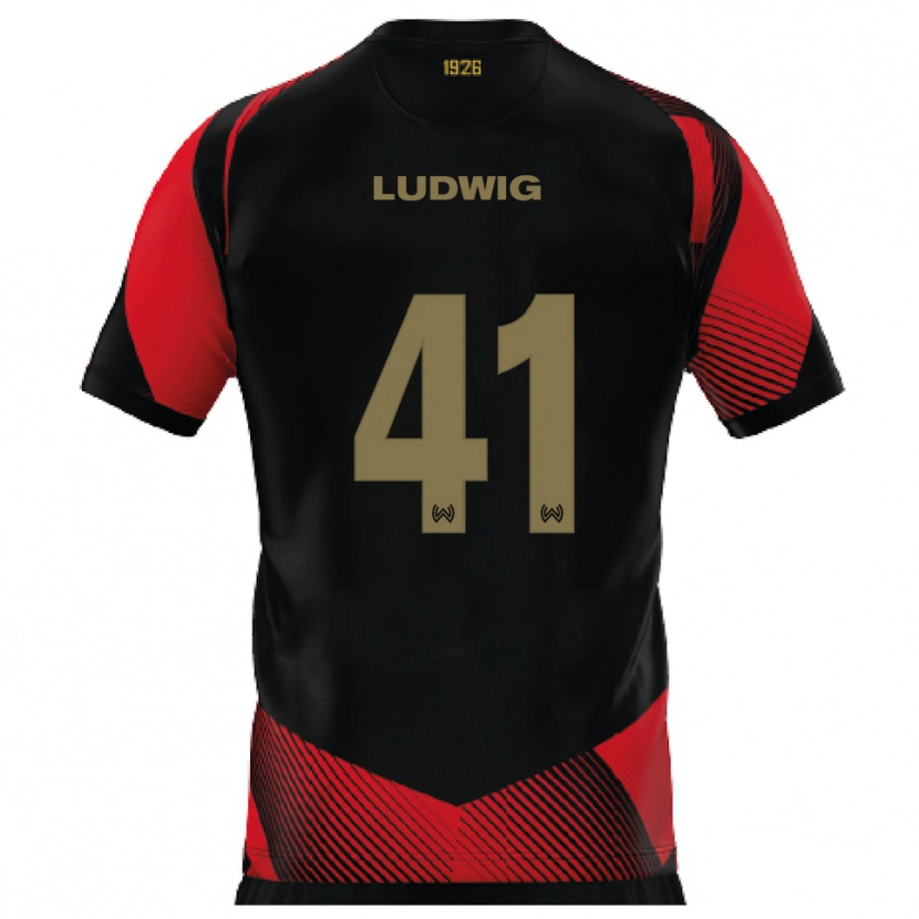 Danxen Kinderen Finn Ludwig #41 Zwart Rood Thuisshirt Thuistenue 2025/26 T-Shirt