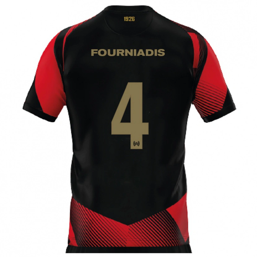 Danxen Kinderen Linos Fourniadis #4 Zwart Rood Thuisshirt Thuistenue 2025/26 T-Shirt