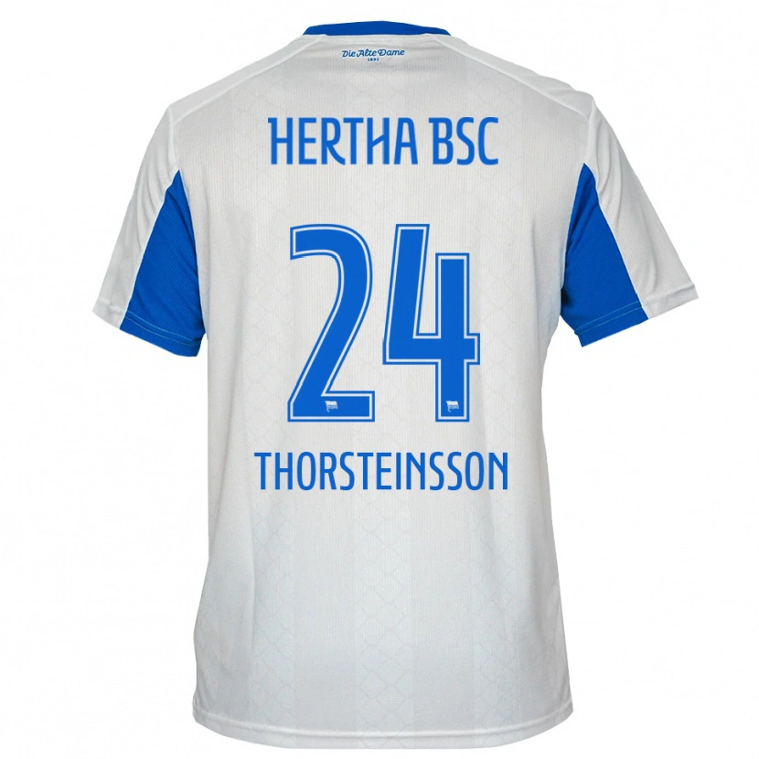 Danxen Kinderen Jón Dagur Thorsteinsson #24 Wit Blauw Uitshirt Uittenue 2025/26 T-Shirt