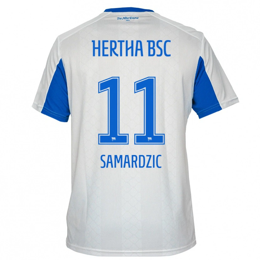 Danxen Kinderen Tadija Samardzic #11 Wit Blauw Uitshirt Uittenue 2025/26 T-Shirt