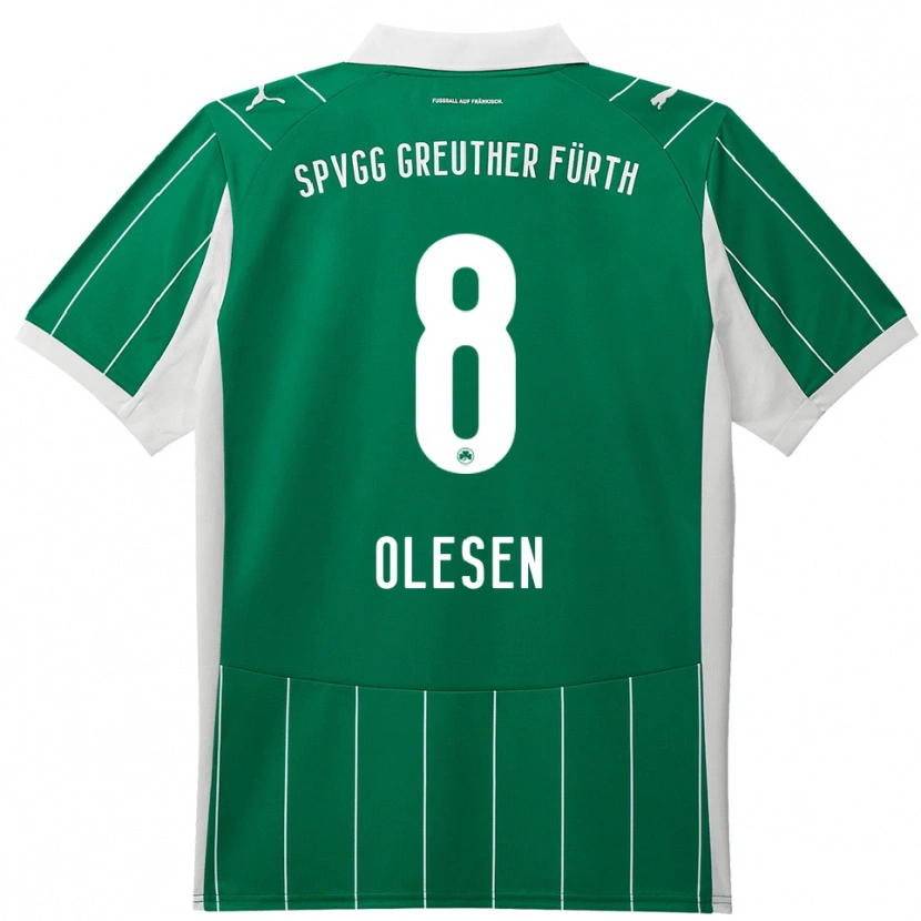Danxen Kinderen Mathias Olesen #8 Groen Wit Uitshirt Uittenue 2025/26 T-Shirt