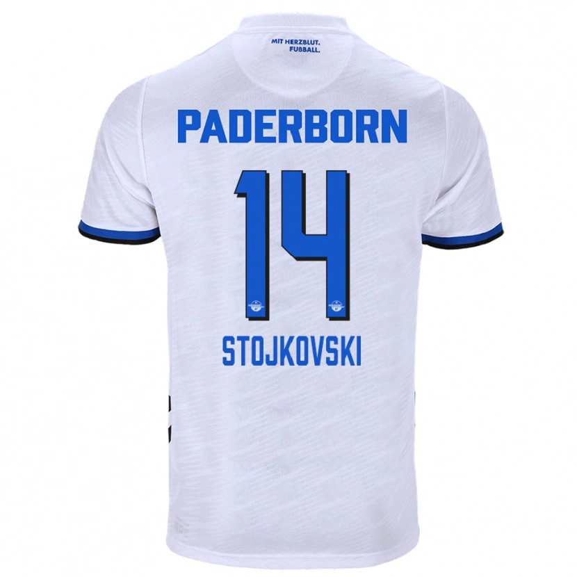 Danxen Kinderen Jakov Stojkovski #14 Wit Blauw Uitshirt Uittenue 2025/26 T-Shirt