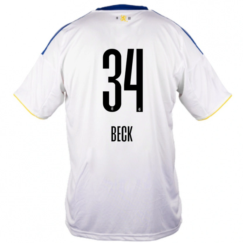 Danxen Kinderen Luis Beck #34 Wit Blauw Geel Uitshirt Uittenue 2025/26 T-Shirt