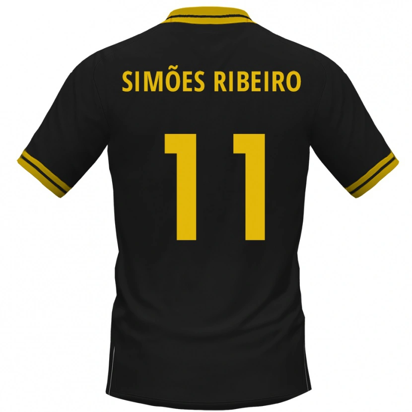 Danxen Kinderen Dominik Simões Ribeiro #11 Zwart Geel Uitshirt Uittenue 2025/26 T-Shirt