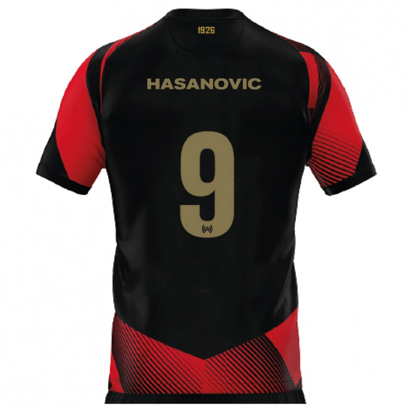 Danxen Heren Karim Hasanovic #9 Zwart Rood Thuisshirt Thuistenue 2025/26 T-Shirt