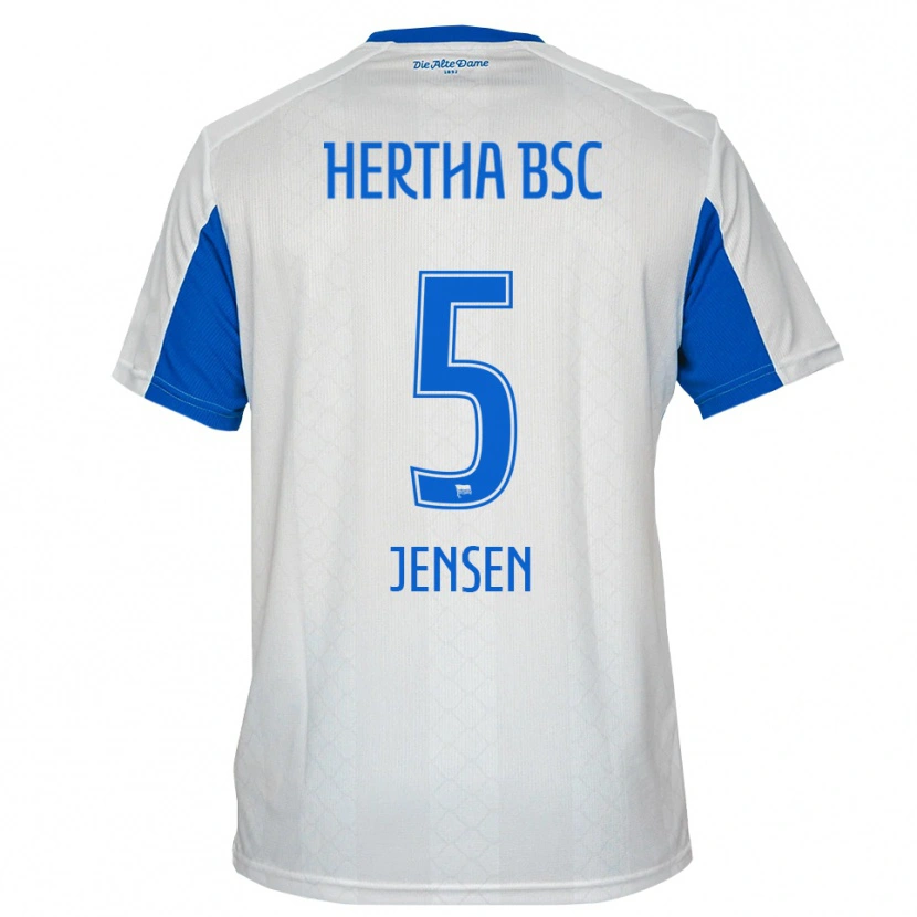 Danxen Heren Leon Jensen #5 Wit Blauw Uitshirt Uittenue 2025/26 T-Shirt