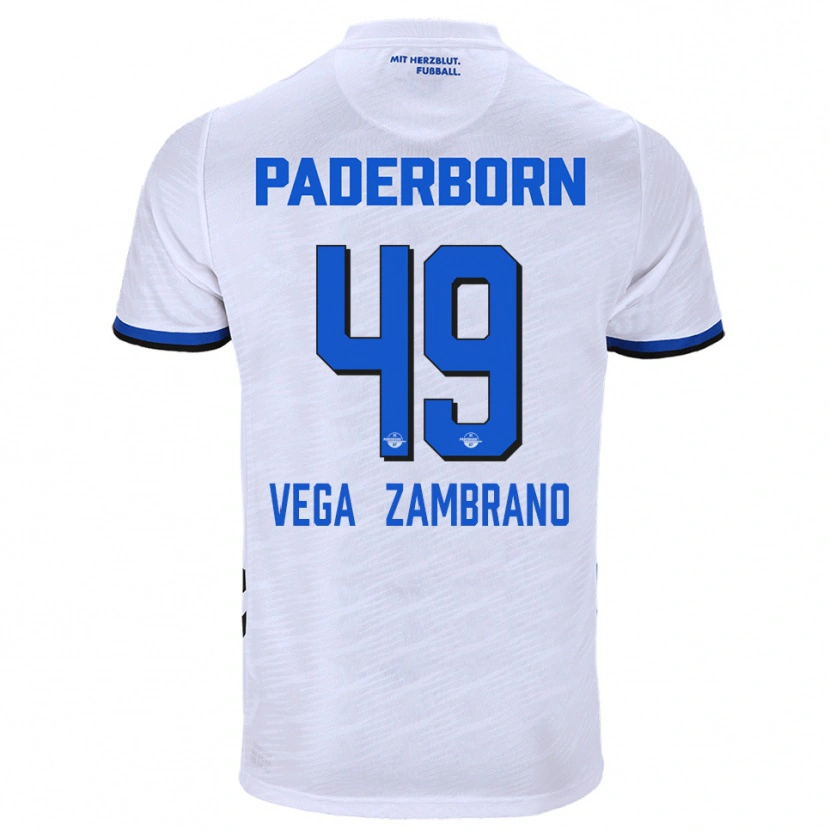 Danxen Heren Joel Vega Zambrano #49 Wit Blauw Uitshirt Uittenue 2025/26 T-Shirt